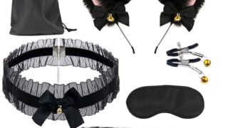 YILAIYA 5点セットSMコスプレ道具 アナルプラグ 尻尾 猫耳 カチューシャ 鈴付き首輪 乳首クリップ SM…