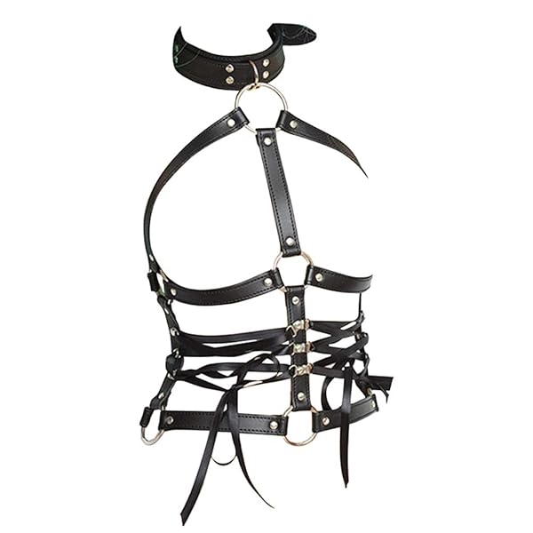 コスプレ – 女性用貞操帯 ボンテージ ハーネスベルト smグッズ 女性 拘束 sm 首輪 乳房枷 リボン付き 縛り PU タイ…