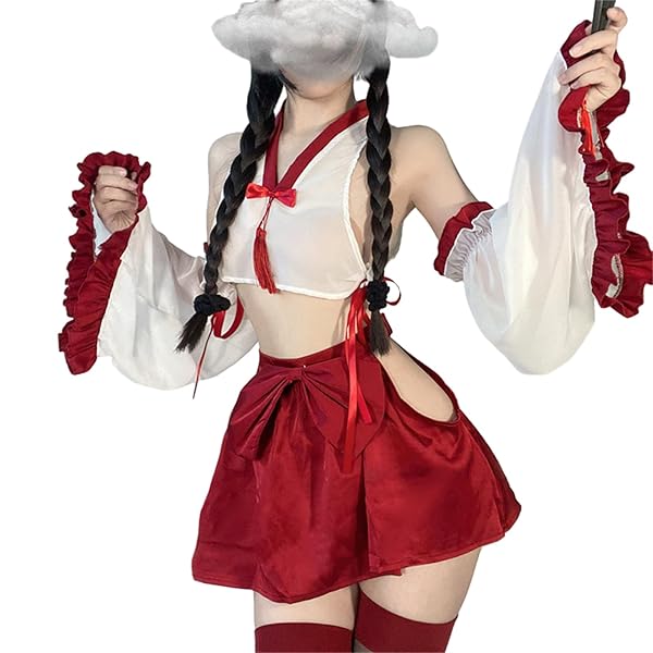 巫女 セクシー コスプレ 神社 和服 和装 浴衣 白×赤 和風 ベビードール ランジェリー 正月 エロい 透け透け…