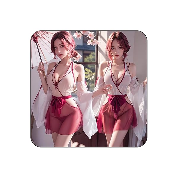 セクシー 巫女 コスプレ 神社 和服 和装 浴衣 白×赤 フルセット 和風 ベビードール ランジェリー 正月 エロ…