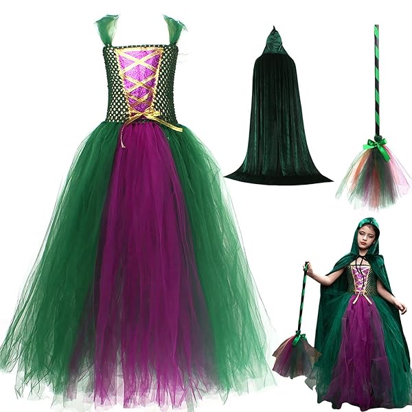 女の子用 魔女 衣装,女児用チュチュワンピース 付属品: 魔法のほうき＆ケープ – コスプレ衣装小物 パーティー・…