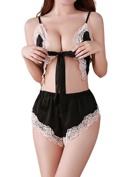 コスプレ – おとこの娘用 下着 部屋着 上下セット トップス/パンツ【リボン/サラサラ/光沢/サテン生地】女装用 男の娘 コス…