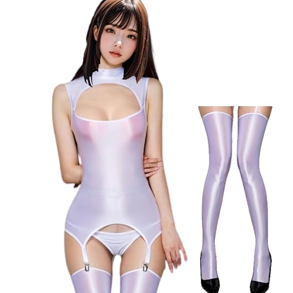 レオタード セクシー 過激 透け ハイネック 光沢 シースルー セット コスプレ ニーハイ ボディースーツ ボディ…