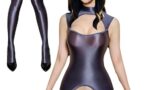 レオタード セクシー 過激 透け ハイネック 光沢 シースルー セット コスプレ ニーハイ ボディースーツ ボディ…