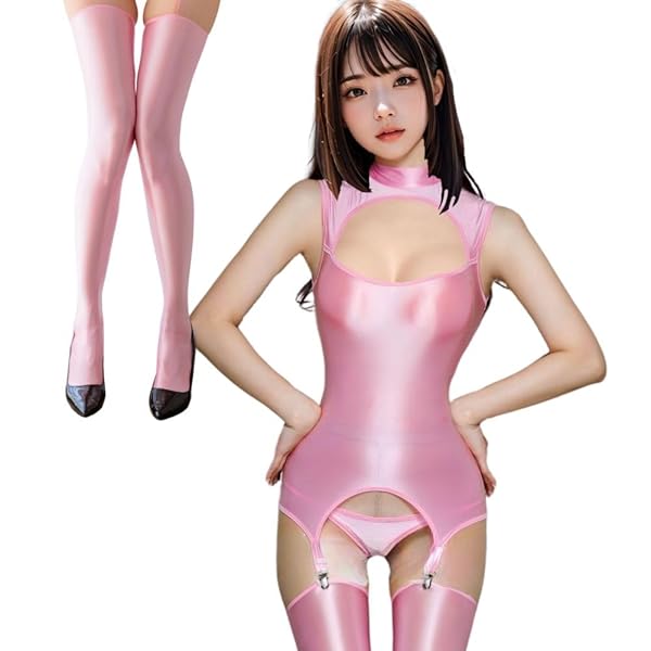 レオタード セクシー 過激 透け ハイネック 光沢 シースルー セット コスプレ ニーハイ ボディースーツ ボディ…
