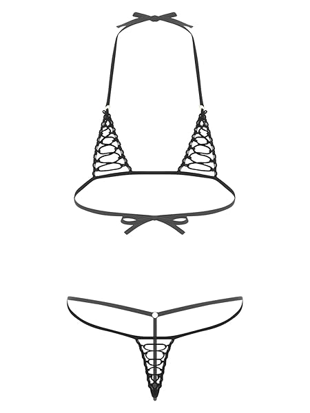 [Agoky] レディース シースルー マイクロビキニ 水着 2点セット 極小 ランジェリー セット 無地 快適 …