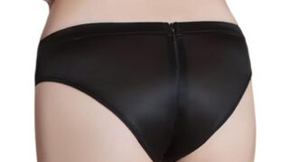 ランジェリー – Black Omen (ブラックオーメン) 股割れジッパー大胆過激露出ハーフヒップショーツ 光沢 穴あき オープン…