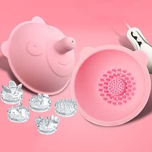 バイブ 乳首ローター MOMOクマ 回転モード USB充電式 おっぱいカップ 柔らかいブラシ 空気ポンプ式 5種ブ…