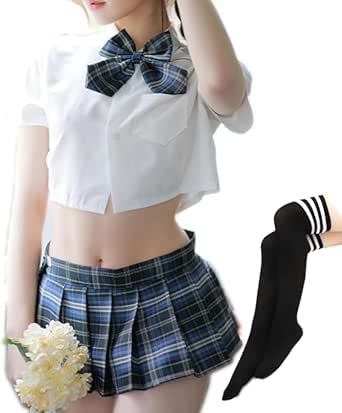 [MOPCONY] セーラー服 コスプレ 上下セット ソックスセット シャツ リボン JK ミニスカ 女子高生 半…