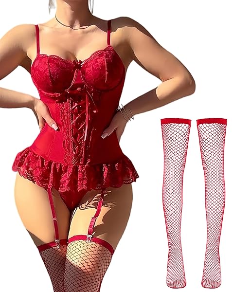 [Maeau] レディース ベビードール ネットタイツ Tバック セットアップ ランジェリー セクシー 透け メッ…