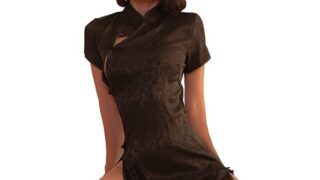 [TINGNIDE] チャイナ服 セクシー コスプレ 中華 半袖 くりぬきドレス アップサイドスリットスタンドカラ…