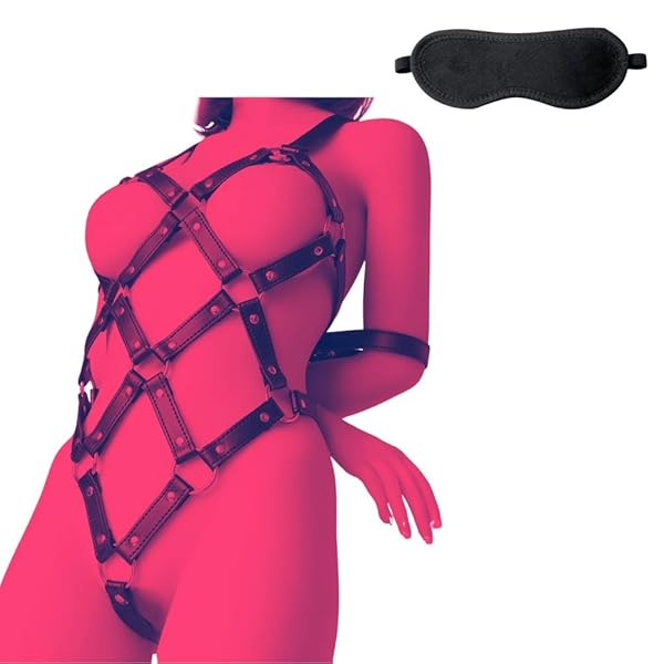 sm – [MONEON] ボンテージ 拘束具 SM ベルト 亀甲ベルト フェイクレザー 手枷 アイマスク 2点セット 女性…