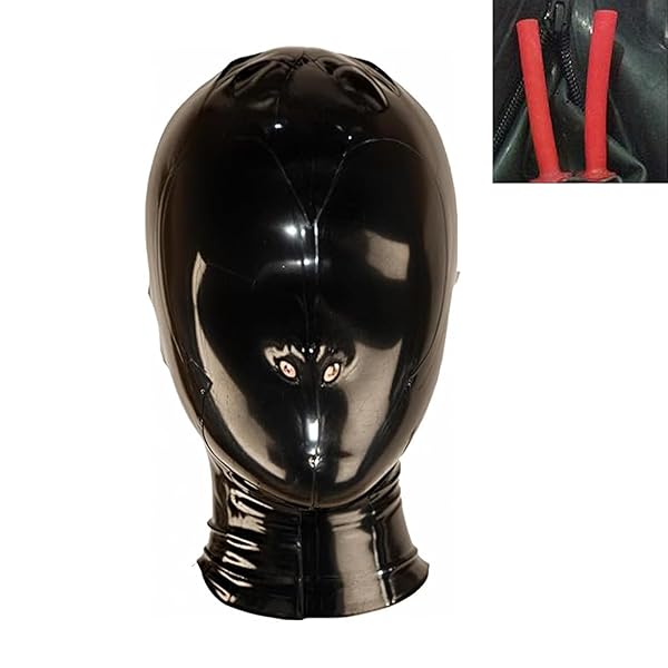 sm – [SALANSEX] サランセックスセクシーなフルフェイスマスクジッパー付きラテックスセックス、鼻付きの呼吸穴、パ…