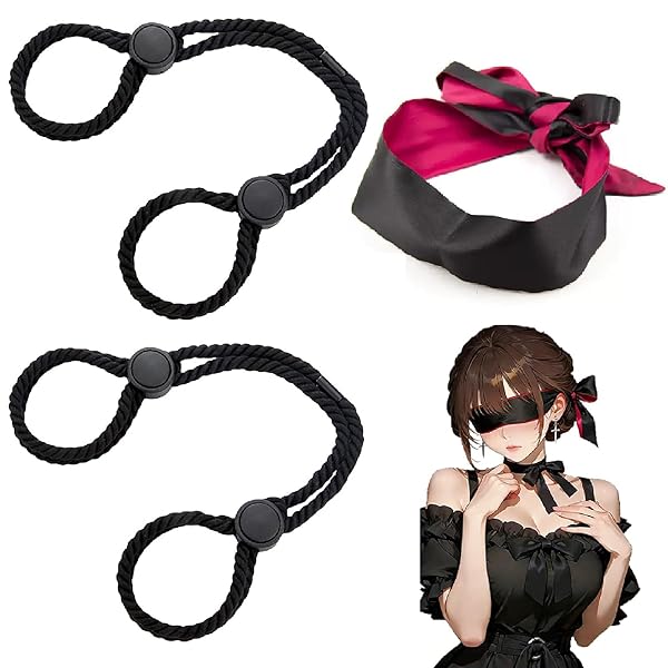 sm – 拘束具 女性用 SMグッズ アイマスク 目隠し付き 手錠 調教 束縛具 麻縄風 コスプレ アダルトグッズ 手枷 足…