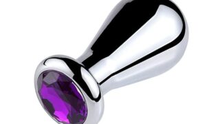 sm – あなるプラグ 男性用 女性用 アナルビーズ バルーン型 台座に宝石飾り あなるぶらぐ 金属 アダルトグッズ パープ…