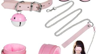 首輪 人間 sm リード付き 手枷 目隠し 3点セット 首枷 鈴付き 可愛い 痛くない 調節可能 男女兼用 ピンク