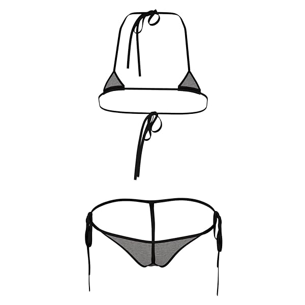 ハトプラ うすい。-usui- 極小ランジェリーセット[三角ブラ×サイドリボンTバックショーツ]（黒）