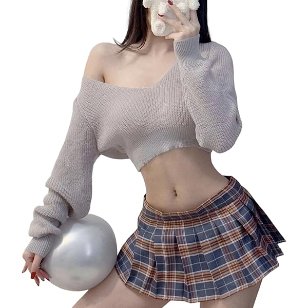 ランジェリー – [Joyasslly] JK コスプレ セクシー レディース 女子高生 制服 誘惑 長袖セーター ミニスカート セ…