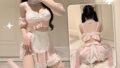 [YUEEI] コスプレ セクシー メイド服 エプロン ブルー ピンク 過激 肩出し 袖なし 蝶結ぶ フリル エッ…