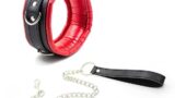 sm – SM 首輪 調教首枷リード付きチェーン セット黒 人間用 [アダルト] (Red)