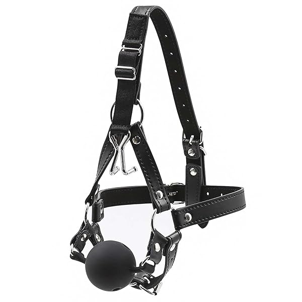 sm – 口枷 鼻フック SMプレイ用 PU+シリコーン製 口ギャグボール 全頭 穴あり 通気性 調整可能 虜プレミアム 調…