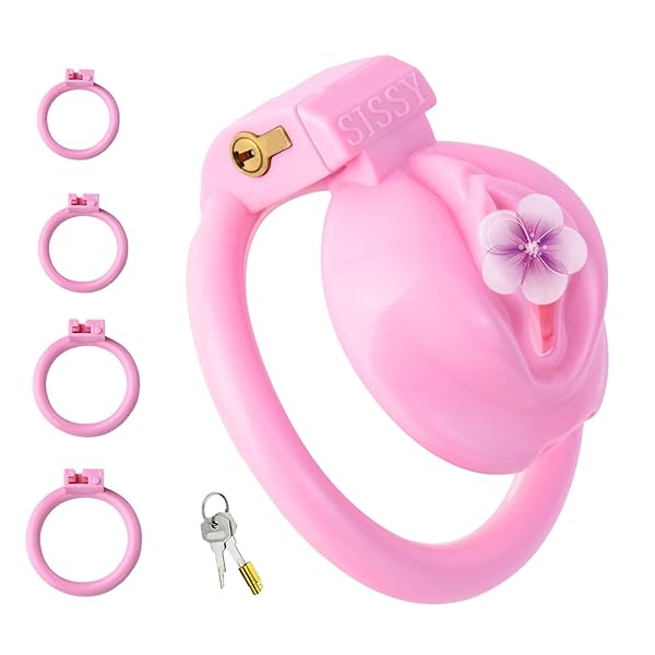 sm – 貞操帯男の娘用 可愛セクシーなピンク貞操体 貞操ロック 錠付貞操装置コック貞操ケージ SM 付き4 リング 男性用…
