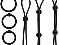 sm – ペニスロックロープ ペニスリング 緊縛 糸形 ビーズ付き 調節可能 二重緊縛 ペニス刺激 Ｏリンク４個+糸形ペニス…