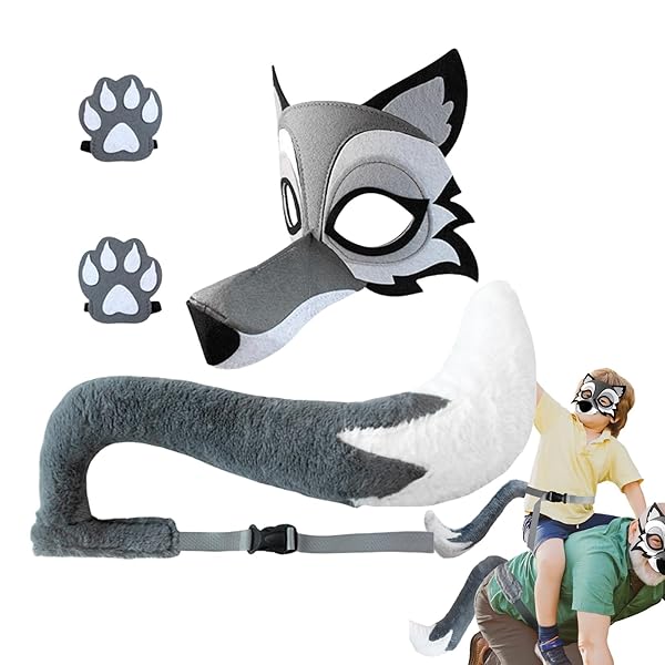 キッズ用ウルフコスチューム | 楽しいコスプレ衣装 グレーオオカミコスプレ衣装 フォト撮影用 小道具 イベント 学…