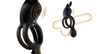 【2人イキ革命】コックリング ペニスリング ウサギ型 二重の束縛 二重リング【2モータ9振動・W締付け快感・亀頭責…