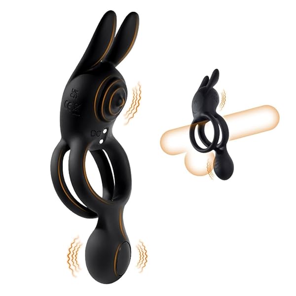 【2人イキ革命】コックリング ペニスリング ウサギ型 二重の束縛 二重リング【2モータ9振動・W締付け快感・亀頭責…
