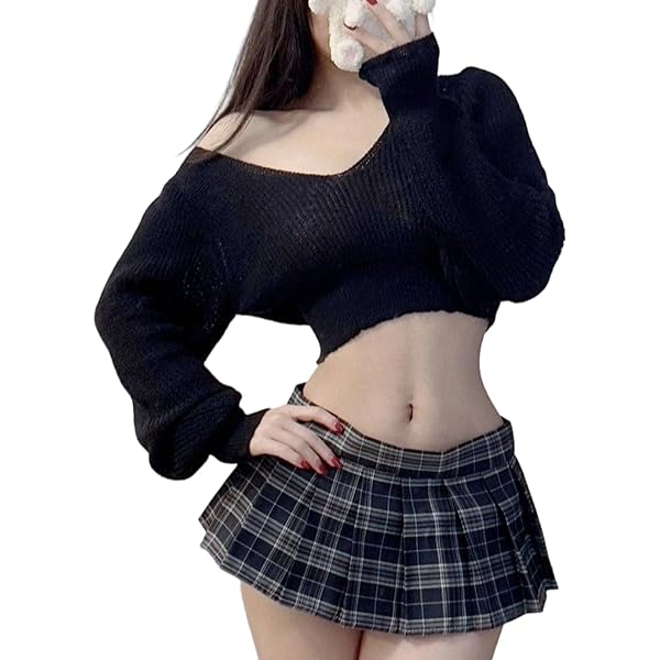 ランジェリー – [Joyasslly] JK コスプレ セクシー レディース 女子高生 制服 誘惑 長袖セーター ミニスカート セ…