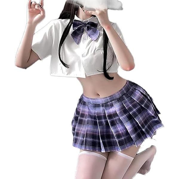 [LIGARE MIZUKI] コスプレ セクシー 女子高生 5点フルセット 紺・ピンク・紫【 半袖ミニ丈トップス…