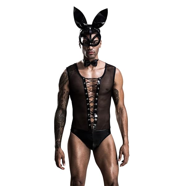NACZHLOVELL コスプレ メンズ バニーボーイ5点セットセクシー ランジェリー 連体服 男性 ナイトクラブ…