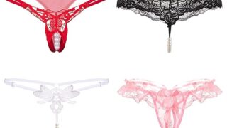 [ミラクルート] ４枚セット パール風ビーズ付 オープン クロッチ ショーツ セクシー ランジェリー